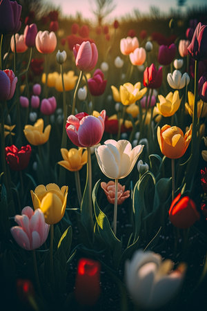 Tulip. Beautiful bouquet of tulips. colorful tulips. tulips in spring, colorful tulipsの素材