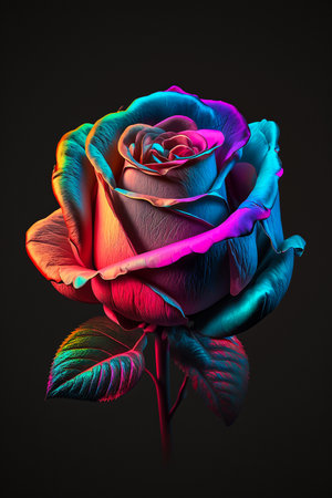 Pink and blue rose on a black background.の素材
