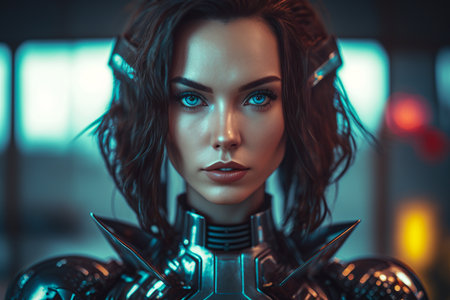 a female robot in a futuristic space suit.の素材