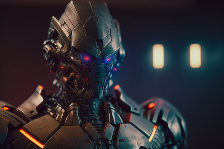 3D rendering of a robot cyborg isolated on a dark backgroundの素材