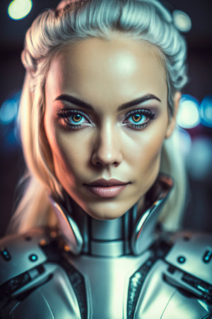 Close-up portrait of a beautiful futuristic woman. Cosplay.の素材