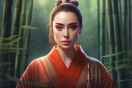 Portrait of a Japanese geisha in a kimono.の素材