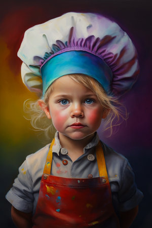 Portrait of a cute little girl in a chef's hat.の素材