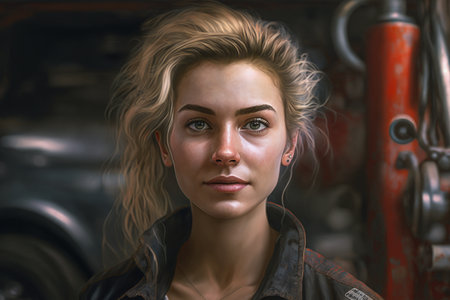 Portrait of a beautiful young woman in the old rusty car.の素材