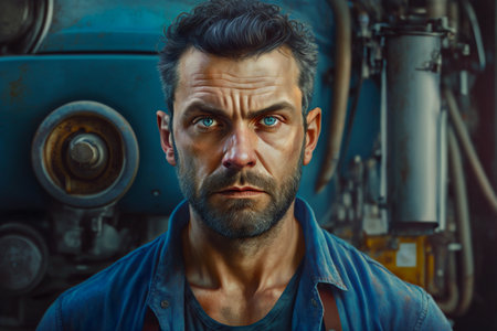 Portrait of a man working in a factory. Portrait of a workerの素材