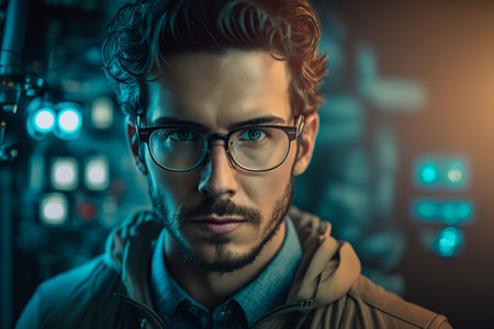 Portrait of a handsome young man in glasses and a jacket.の素材