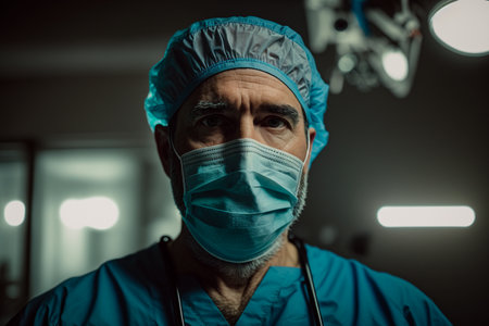 Portrait of a surgeon performing operation in operating room at hospital.の素材