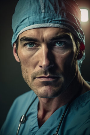 Portrait of a surgeon in operating room at hospital. Healthcare and medicine.の素材
