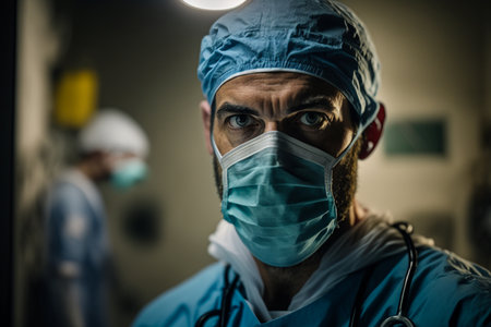 Portrait of a surgeon at work in operating room. Medical concept.の素材