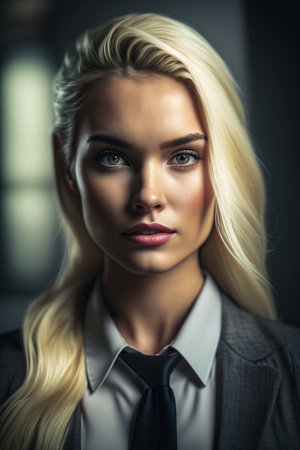 Portrait of a beautiful young businesswoman in suit and tie.の素材