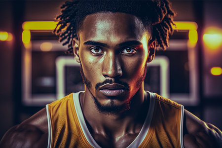 Portrait of handsome African American basketball player looking at cameraの素材