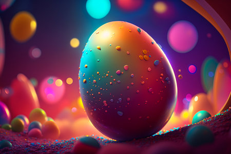 Easter egg with colorful bokeh background.の素材