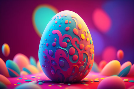 Colorful easter egg on a colorful background.の素材