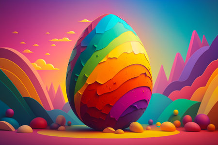 Colorful easter egg on a colorful background.の素材