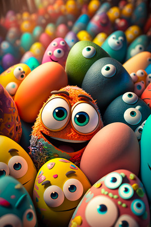 Easter eggs with funny faces,の素材