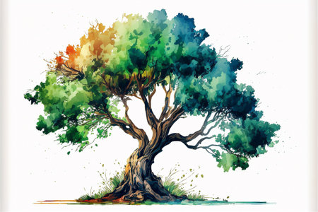 Watercolor tree isolated on white background.の素材