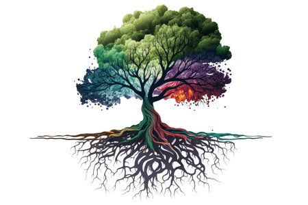 Tree with roots on white background.の素材