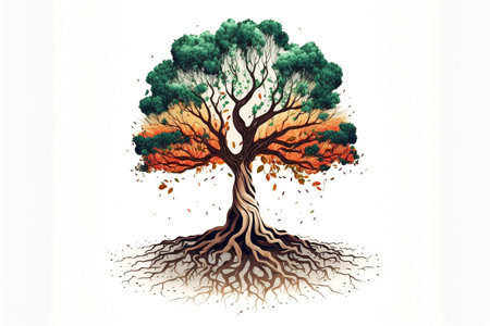 Tree with roots on a white background.の素材