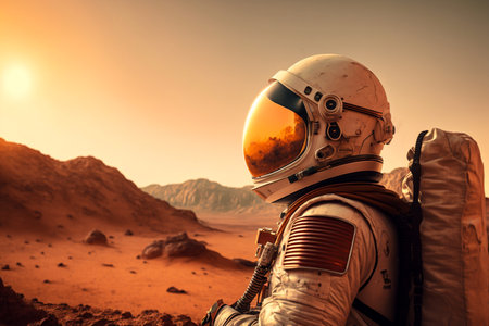 Astronaut walking on the surface of Mars.の素材