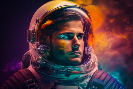 Portrait of an astronaut in space. Astronaut in space suit.の素材