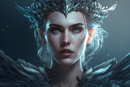 Fantasy portrait of a beautiful woman with an iron crown on her head.の素材