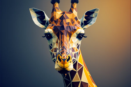 Low poly giraffe head on a dark background.の素材