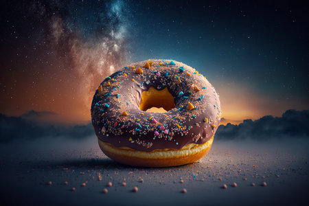 Donut with sprinkles on the background of the night sky.の素材