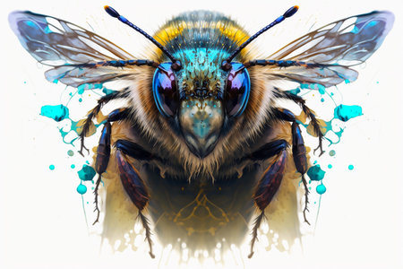 Bee on a white background with watercolor splashes.の素材