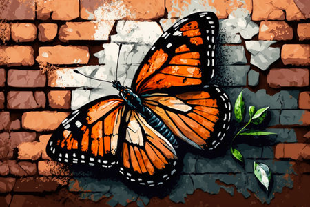 Butterfly on a brick wall.の素材
