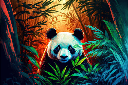 Panda in the jungle. Colorfulの素材
