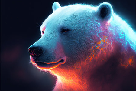 Angry polar bear on a dark background.の素材