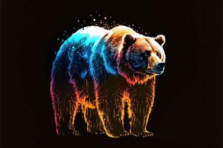 Grizzly bear on a black background.の素材