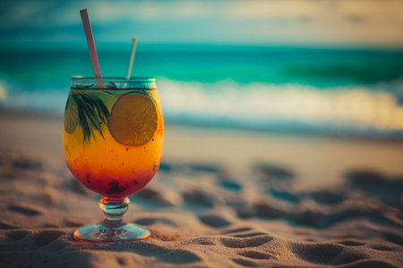 Cocktail on the beach. Summer vacation and travel concept.の素材