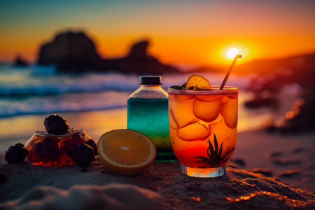 Cocktail on the beach at sunset.の素材