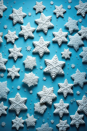 Snowflakes on blue background. Christmas and New Year concept.の素材