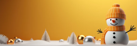 Snowman and christmas decoration on yellow background.の素材