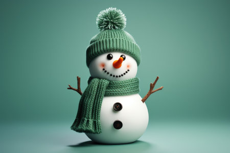 Snowman in a green hat and scarf.の素材