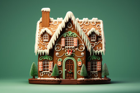 Gingerbread house on a green background.の素材