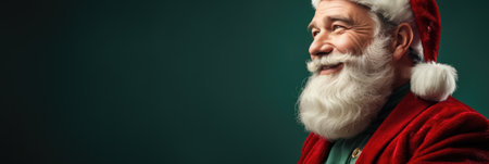 Portrait of Santa Claus looking at camera, isolated on green backgroundの素材