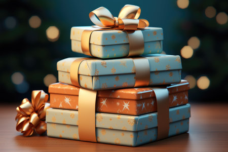 Dazzling Packages: A Pile of Christmas Presents, Each One a Unique Combination of Patterns and Vibrant Colors.の素材