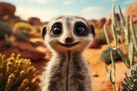 Cute meerkat with funny expression on face, closeupの素材