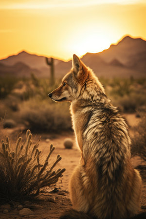 Red fox in the Arizona desert at sunset, United States of Americaの素材