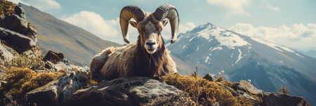 Mouflon at the top of Mt Cook National Park, New Zealandの素材