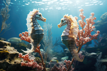 Two seahorses on the coral reef. Underwater world.の素材