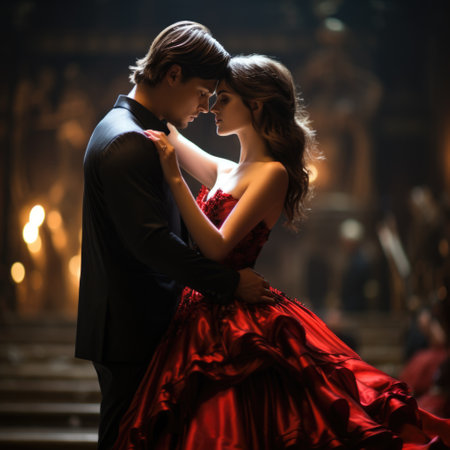 Young couple dancing flamenco in the church. Love concept.の素材
