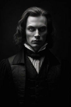 Portrait of a young man in a suit on a dark backgroundの素材