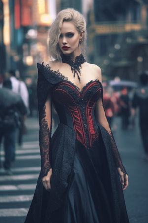 Portrait of a beautiful gothic woman in the city.の素材
