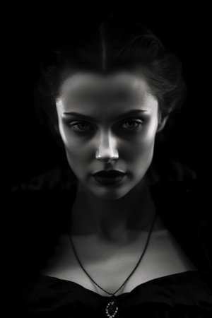 Black and white portrait of a girl with gothic make-upの素材