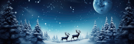 Digital composite of Christmas and New Year background with deers and moonの素材