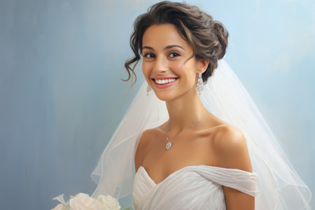 Portrait of a beautiful bride with a bouquet of flowers.の素材